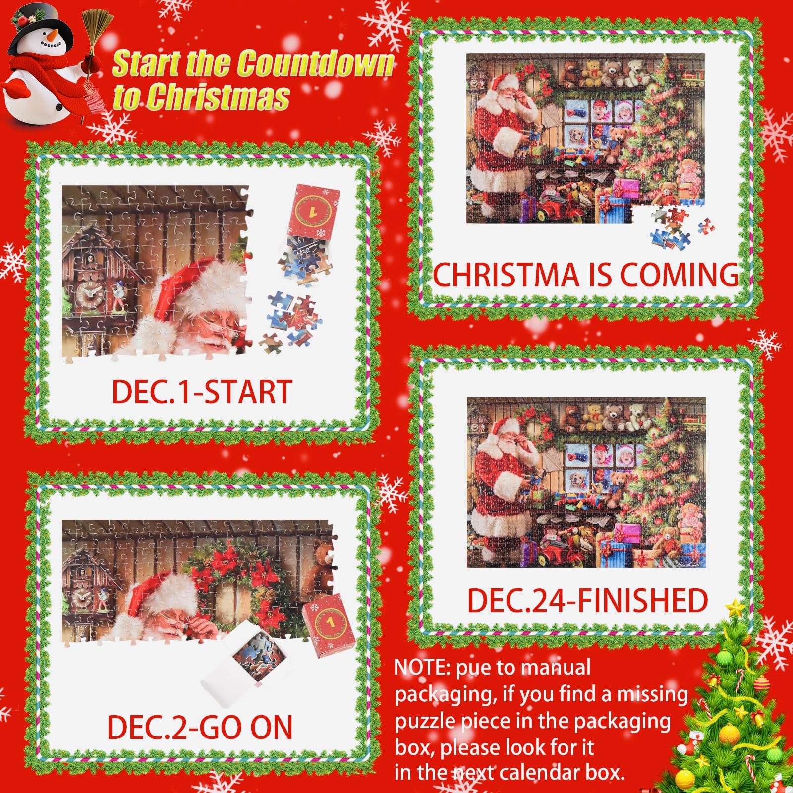 Calendario Avvento 2024 puzzle, 24 Box Puzzle di Natale calendario conto alla rovescia, divertente gioco regalo di Natale, regalo di Natale di Babbo Natale, 1008 pezzi 50 x 70 CM Puzzle