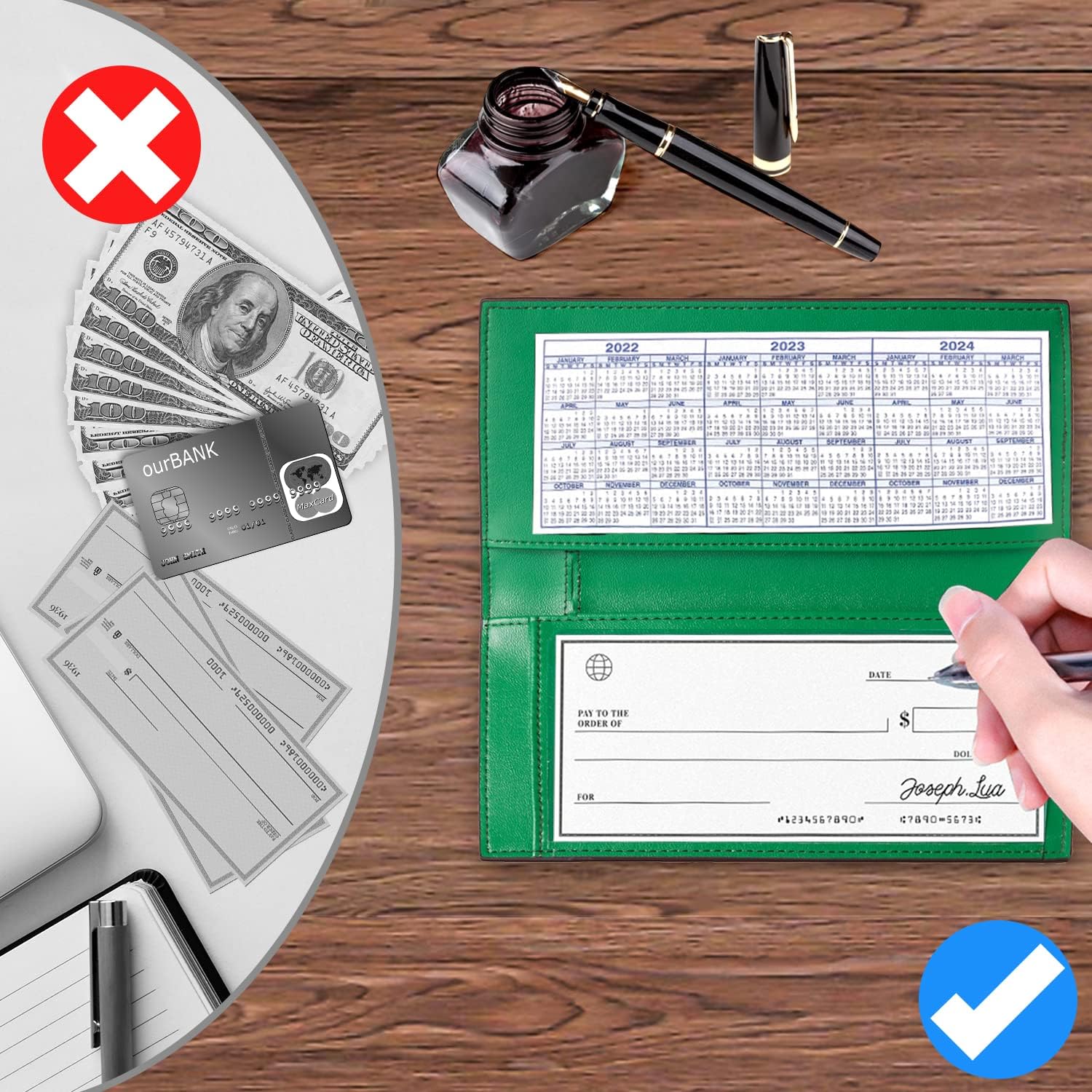 Miniatura 6 de Casmonal Vegan Leather Checkbook Cover For Men & Women Checkbook Holder Wallet RFID Blocking