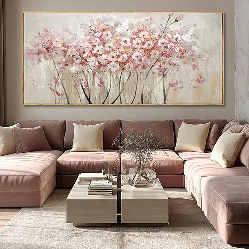 Miniatura 5 de YJYart Arte de pared de madera floral, impresiones fotográficas de paisaje, póster de lienzo rosa y blanco, 40 x 86 pulgadas, decoración de pared de