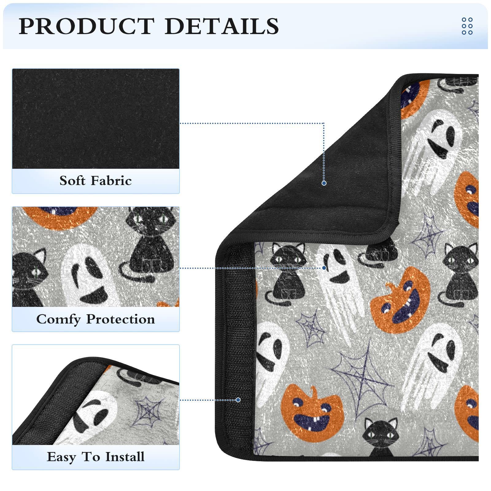 Horeset Halloween Black Cat Pumpkin Car Seat Belt Pad Covers - Set Of 2, Universal Fit, Soft Polyester - View #3