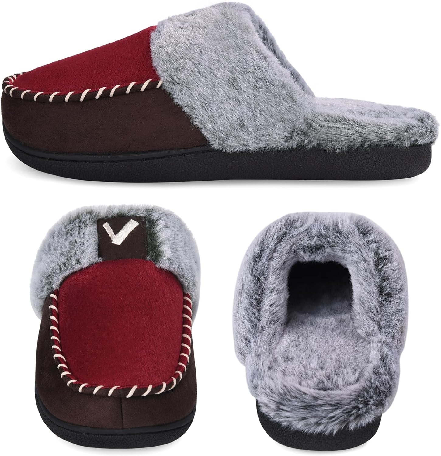 VONMAY Women's Memory Foam Slippers Moccasin Slip-on Scuff House Shoes Fuzzy Faux Fur Lining Indoor Outdoor for All Seasons - Image 4