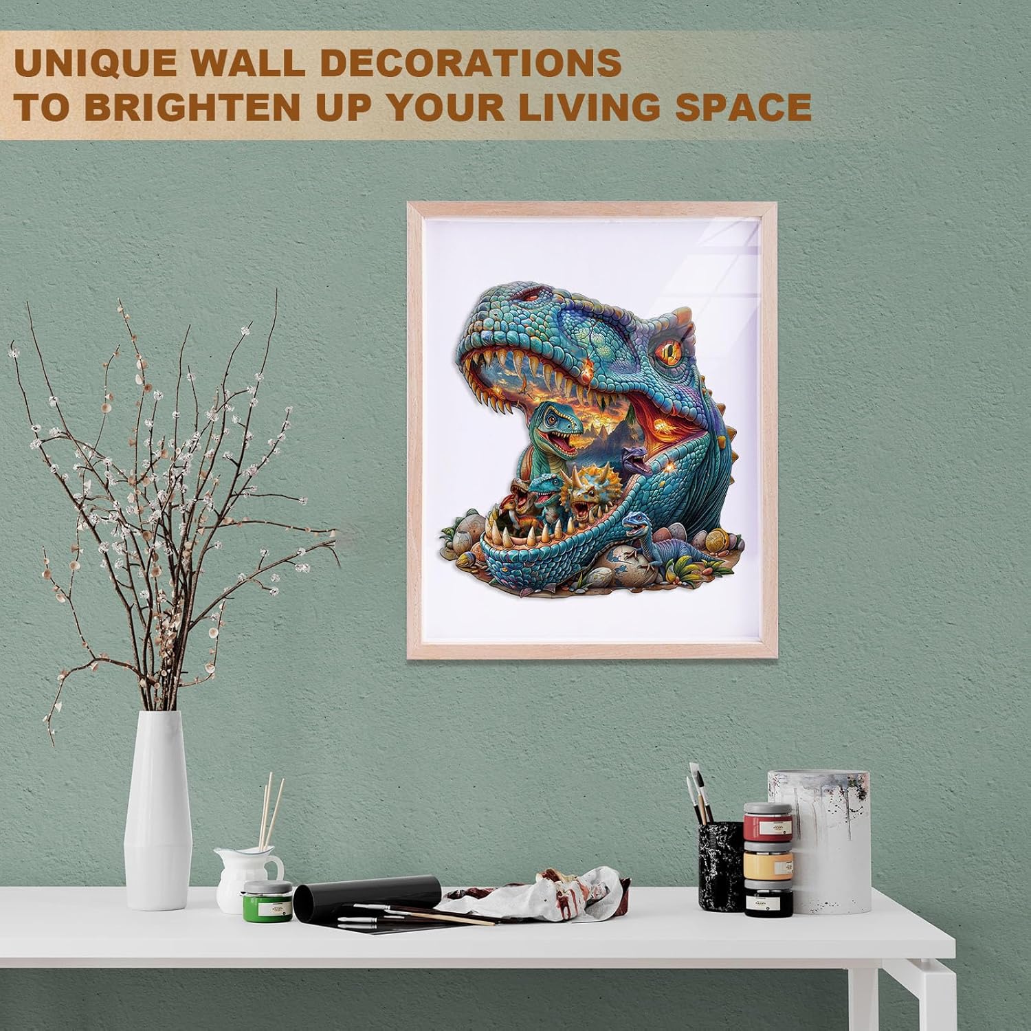 Wooden Puzzles for Adults - Fantasy Dinosaur Wooden Puzzle - Unique Animal Shapes Wooden Jigsaw Puzzles for Adults - Easter Gifts for Wood Puzzle Lovers, Family (13.4 * 12.9in -300 Pieces)