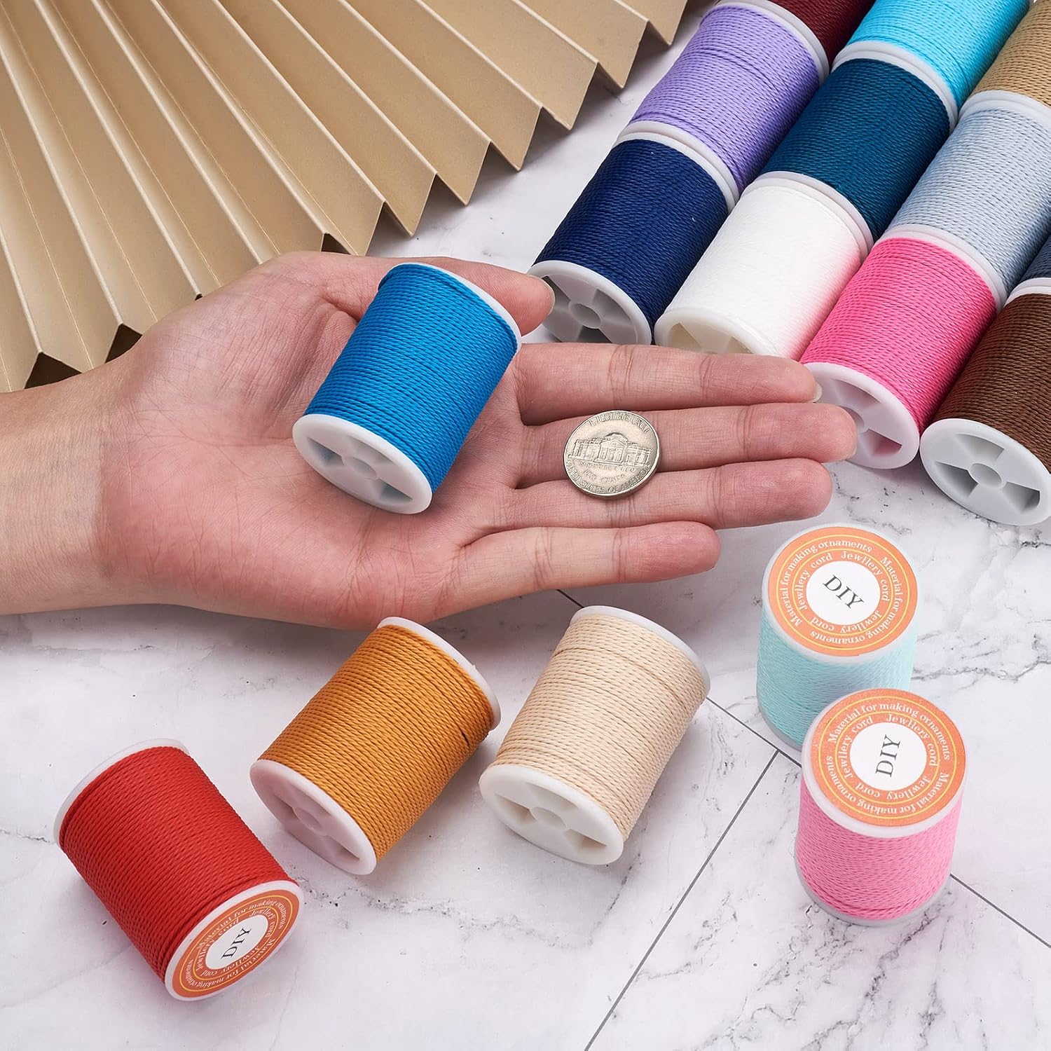 Pandahall 216.36 Yards Waxed Polyester Cord 1mm 18 Colors Braided Twisted Beading Cord Twisted Thread for Bracelet Necklace Jewelry Making