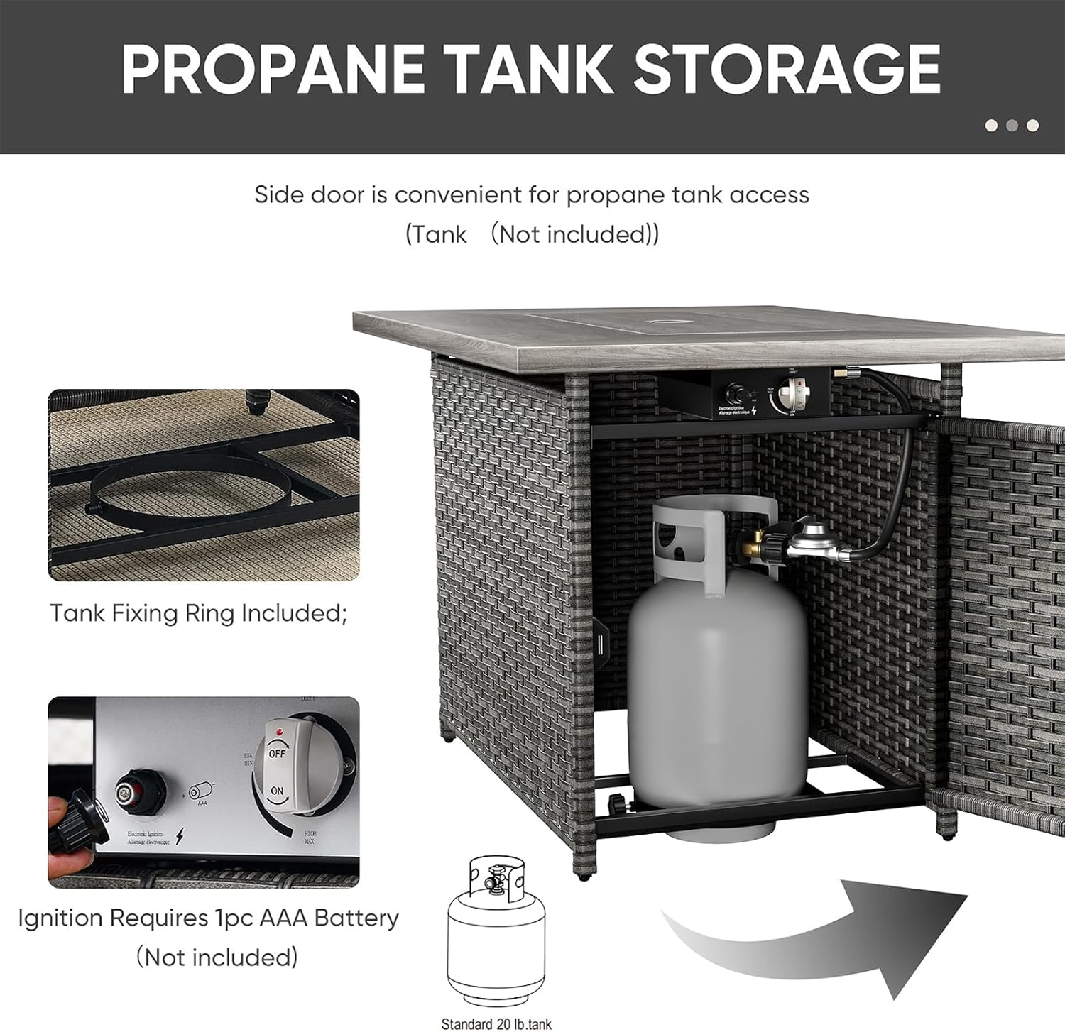 HUMMUH Patio Furniture Set with Fire Pit Table 5-Piece Wicker Outdoor Swivel Rocker Patio Chairs Loveseat Conversation Set for Porch, Backyard, Deck