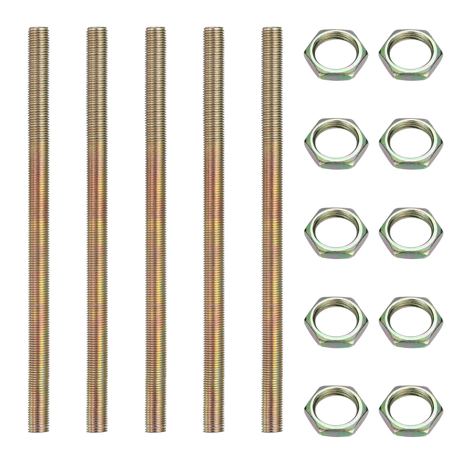 sourcing map 5Pcs 1/4IP 14.6" Lamp Pipe Nipples Kit with Lock Nuts, 1/4-18 All Threaded Hollow Tube Lamp Repair Hardware Fasteners for Chandelier Ceiling Lamps Assembly DIY, Color Zinc