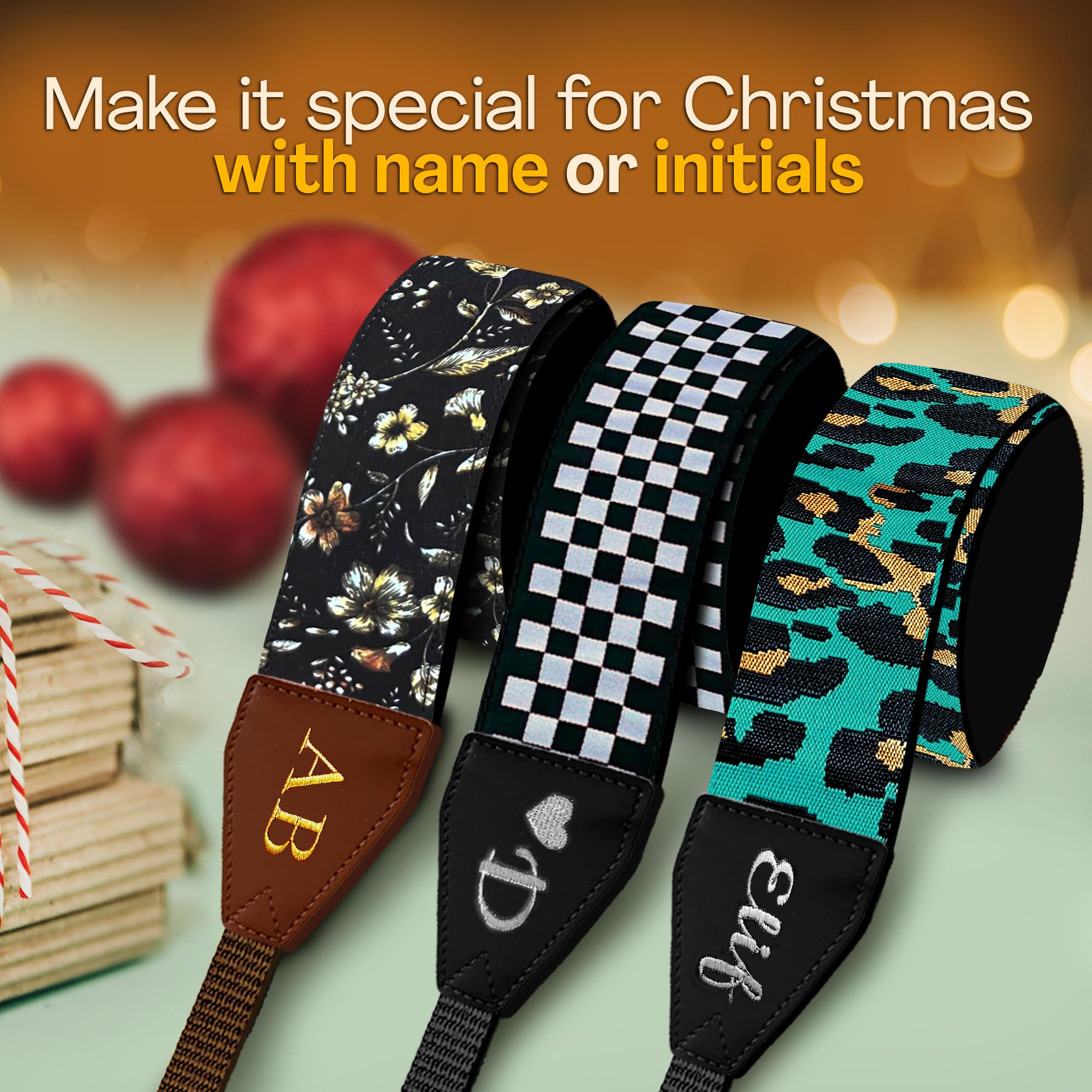 Art Tribute Custom Black White Checkers Camera Strap - Add Your Text and We Make It Especially For You Get Your Own Personalized Stocking Stuffer & Christmas Gift Camera Strap, No Shipping Cost!