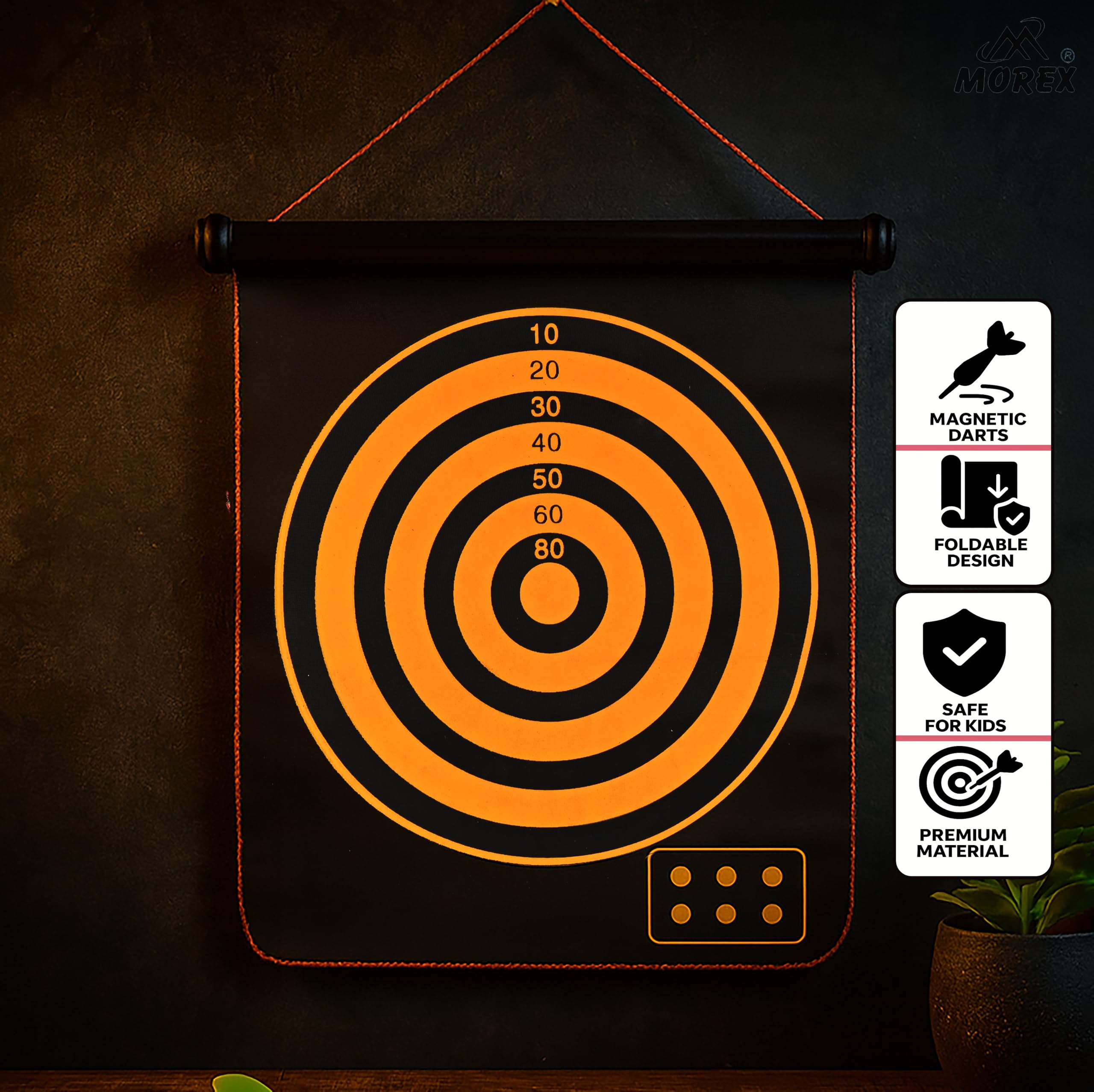 Morex Magnetic Dart Board Game for Kids | Double Side Playing Dartboard with 6 Darts, Easy to Hang Indoor Game for Family, Hard Wood & Metal Wire Darts Board Game for Adults (12 INCH MAGNATIC Dart) 3