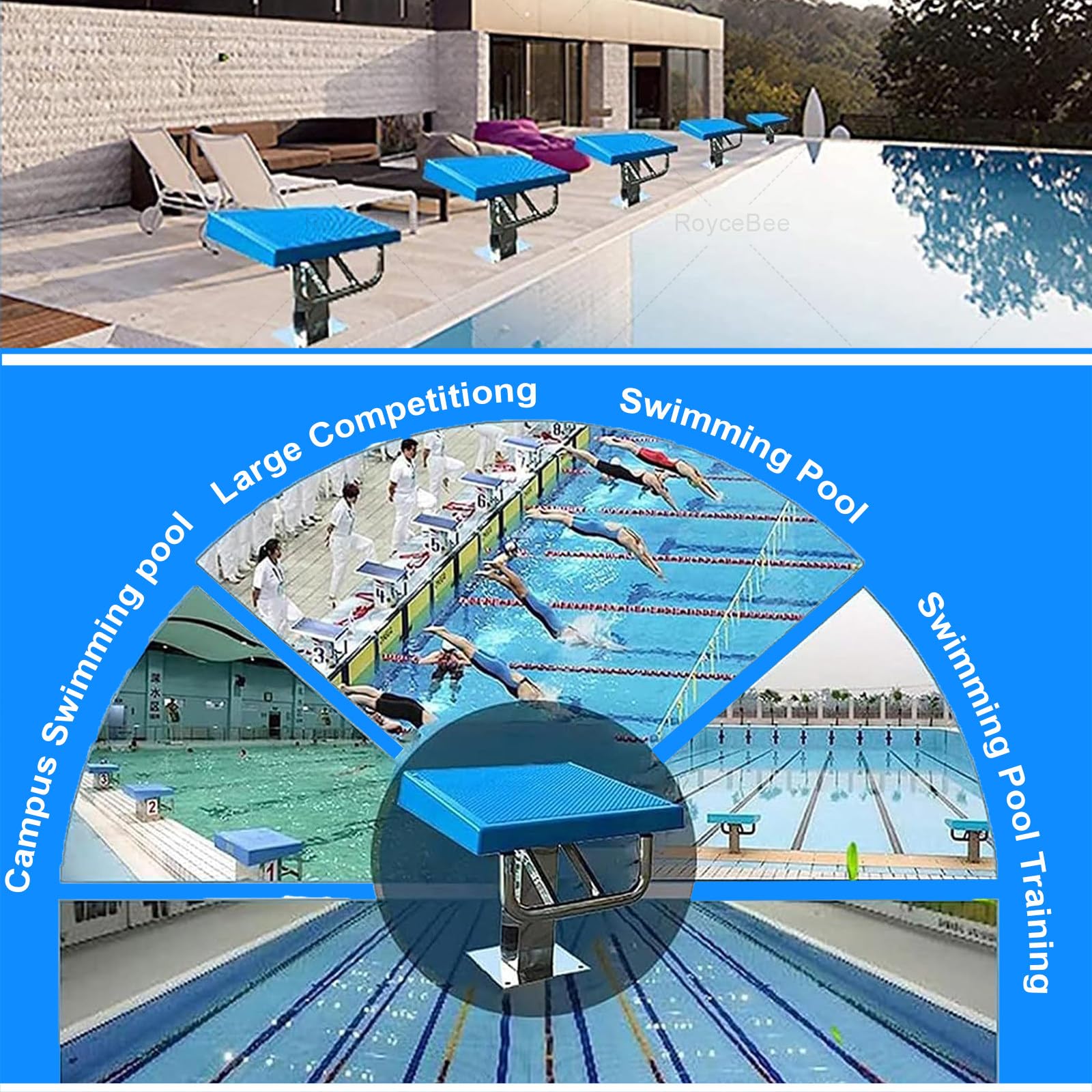 Piattaforma di Plongée per Piscina, Trampolino con Base in Acciaio Inossidabile e Superficie Antiscivolo, Inclinazione 15°, Portata 200kg, Adatto per Gare