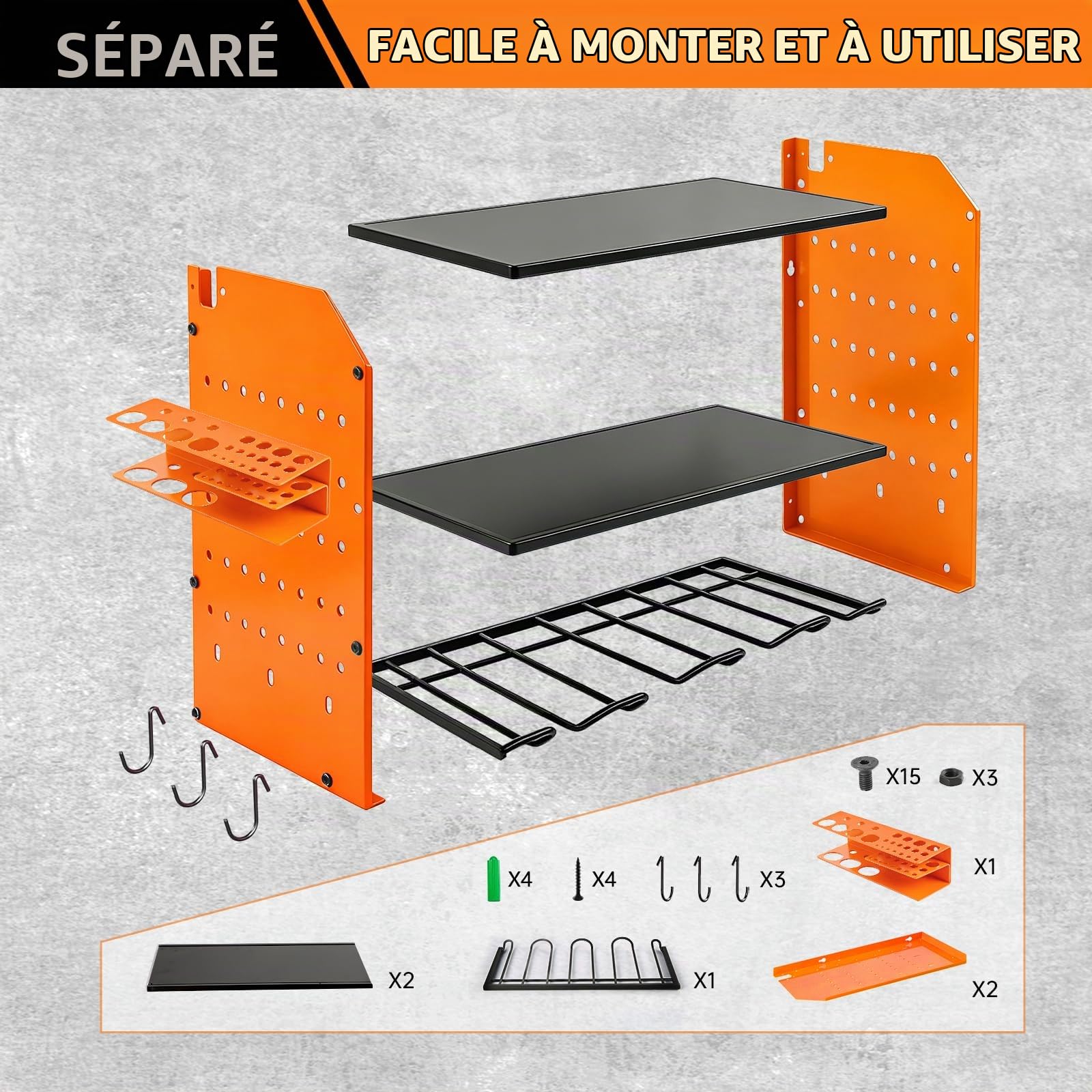 Support mural à 4 niveaux, rangement pour 5 outils électriques, perceuse à percussion, porte-outils pour garage et atelier, orange