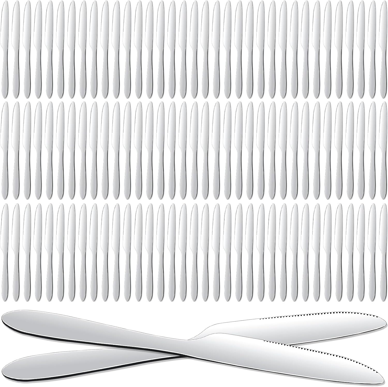 Nuenen 150 Pieces Dinner Knives Set, 8.3 Inches Durable Butter Knife Stainless Steel Serrated Table, Steak Silverware for Home, Restaurant, Kitchen, Dishwasher Safe and Mirror Polished