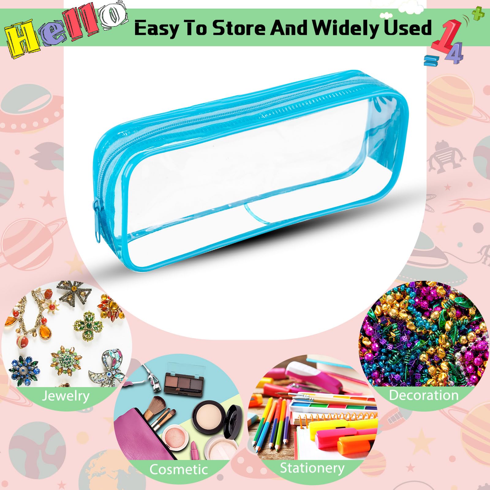 Fainne 50 astucci trasparenti per matite da esame, in PVC, con grande capacità, con cerniera, estetico, portatile, da viaggio, articoli da toeletta per cancelleria da ufficio, trucchi (blu)