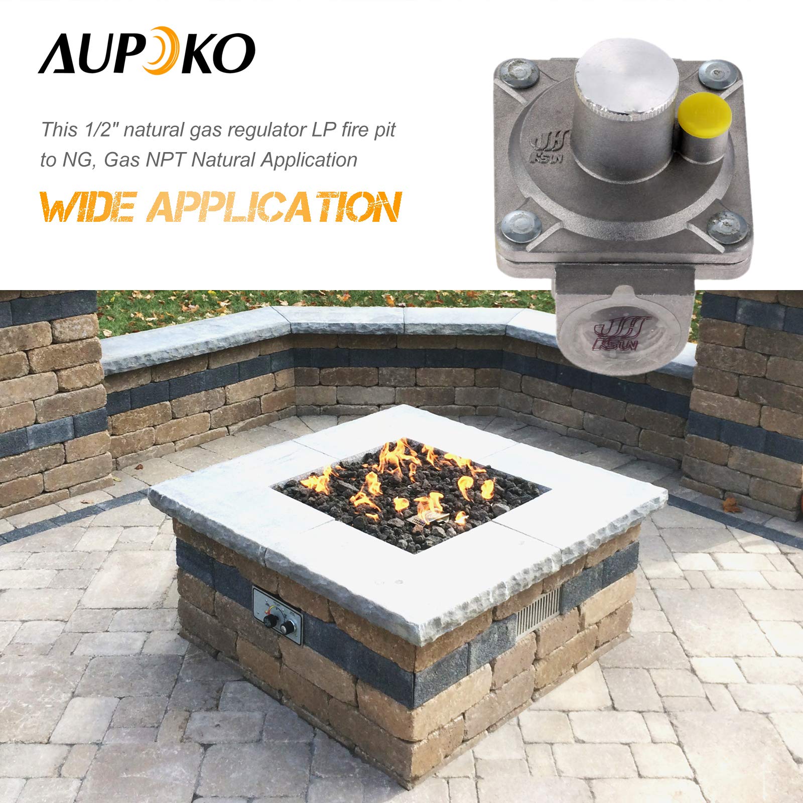 Aupoko 1/2'' Gas Regulator, 1/2"14NPT Natural Gas Grill Regulator