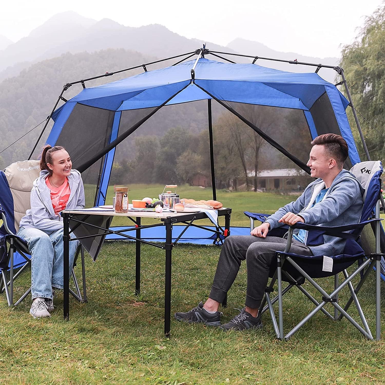 KingCamp Lumbar Back Padded Camp Chair Heavy Duty Oversized Folding Camping Chair Portable Lawn Chairs with Cooler Bag Armrest and Carry Bag for Outdoor, Fishing, Yard, Sports