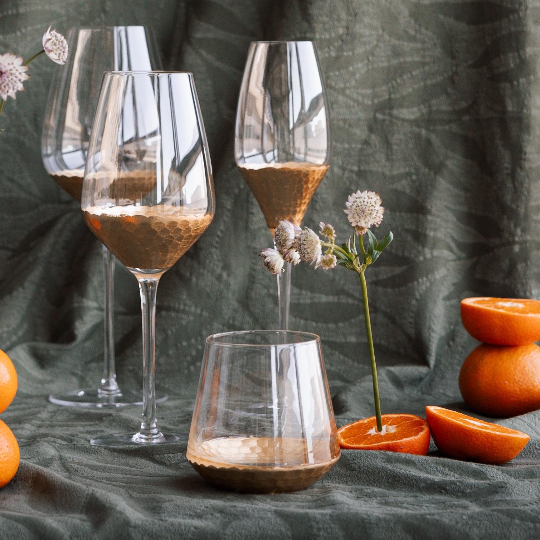 Kare Design Glas Gobi, Gläser-Set, 6-teilig, 400ml, Wasserglas mit goldenen Details, Luxuriöses Saftglas für festliche Tischdeko, Modernes Trinkglas