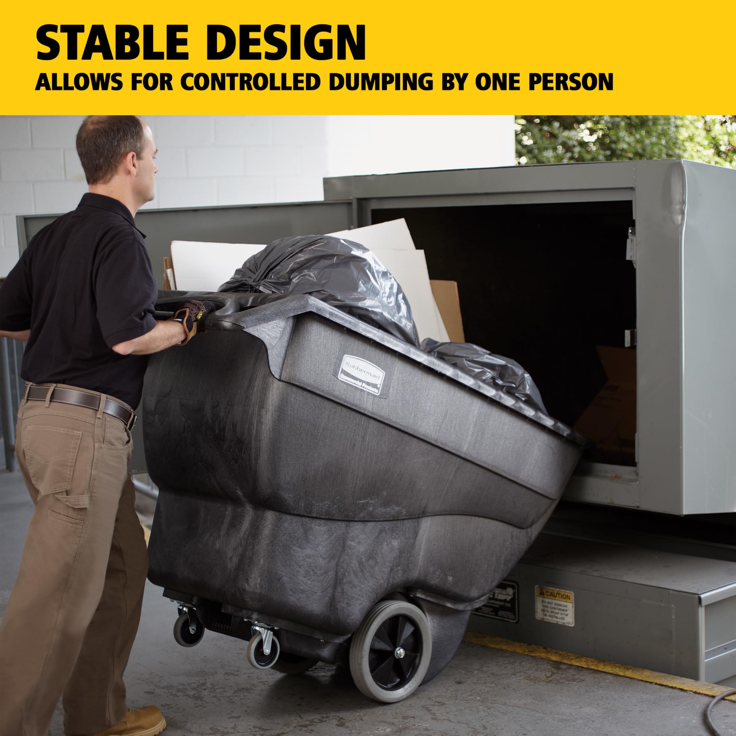 Rubbermaid Commercial Products Tilt Truck 600 L Schwarz – Kippwagen für Abfall und Recycling mit 272 kg Traglast und Rollen, Robuste Konstruktion für Lager Büro und Facility Management – FG101100BLA