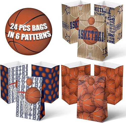 Miniatura 4 de 24 bolsas de baloncesto para fiestas de baloncesto, bolsas de regalos de baloncesto para niños, suministros de fiesta de cumpleaños de baloncesto