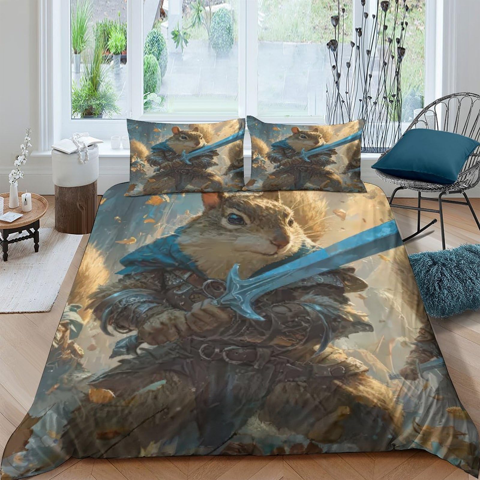 Ctjqhvkz Style-6 3D Printed Warrior Squirrel Fitted Sheet Microfiber Soft Breathable Fantasy Animal Bed Cover For Bedroom Dorm Mattress Protection Decor Single（135X200cm）