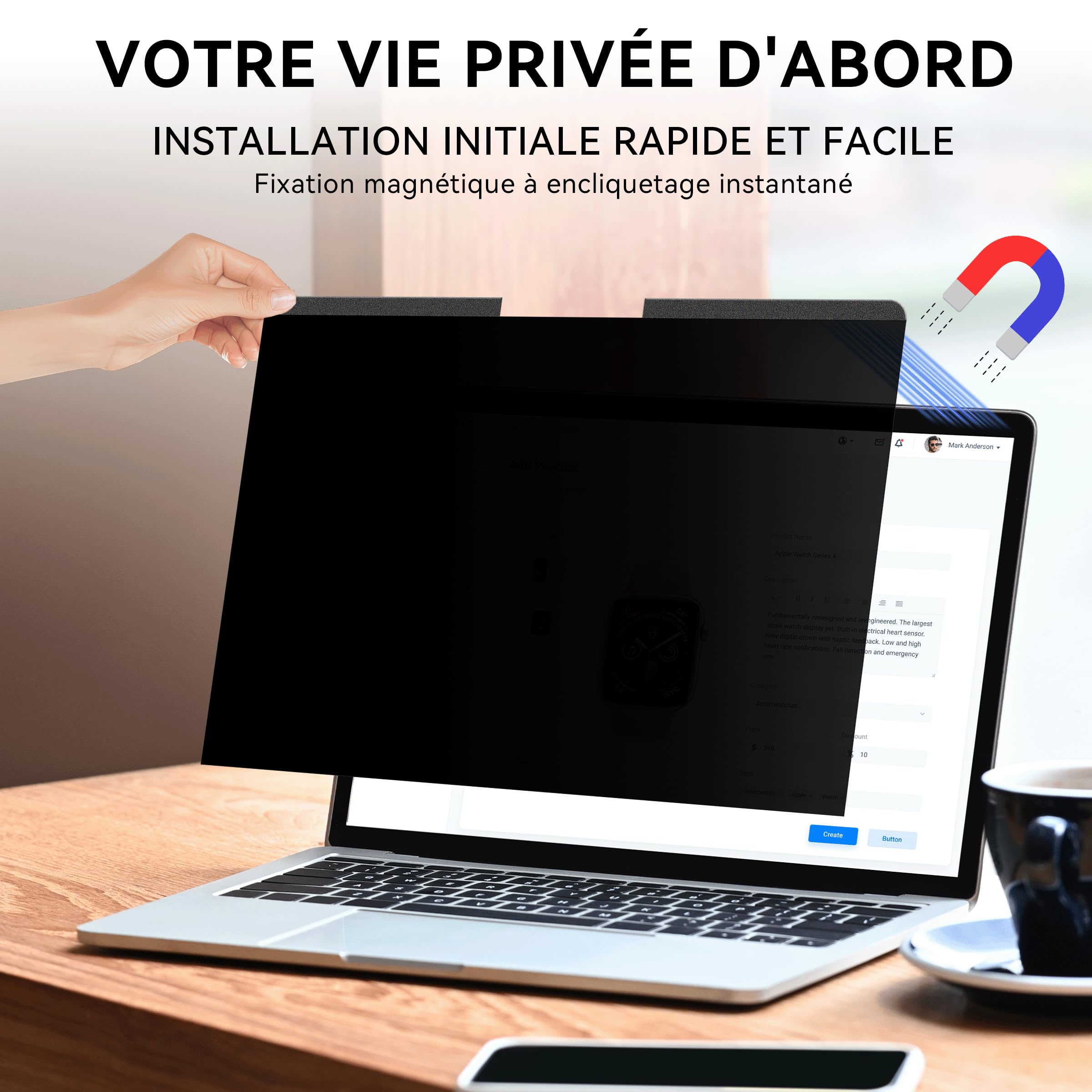 Magnétique Filtre de Confidentialité 16 Pouces 16:10 pour Ordinateur Portable HP Dell Acer Lenovo Thinkpad Envy Anti-Lumière Bleue