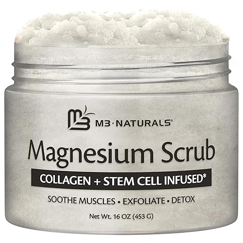 Magnesium Body Scrub for Sore Muscles, Exfoliation, Relaxation and Deep Hydration | Calming & Moisturizing Mineral-Rich Dead Sea Salt Formula With Collagen, Stem Cell & Shea Butter, 16 OZ (453 G) - Magnesium Scrub