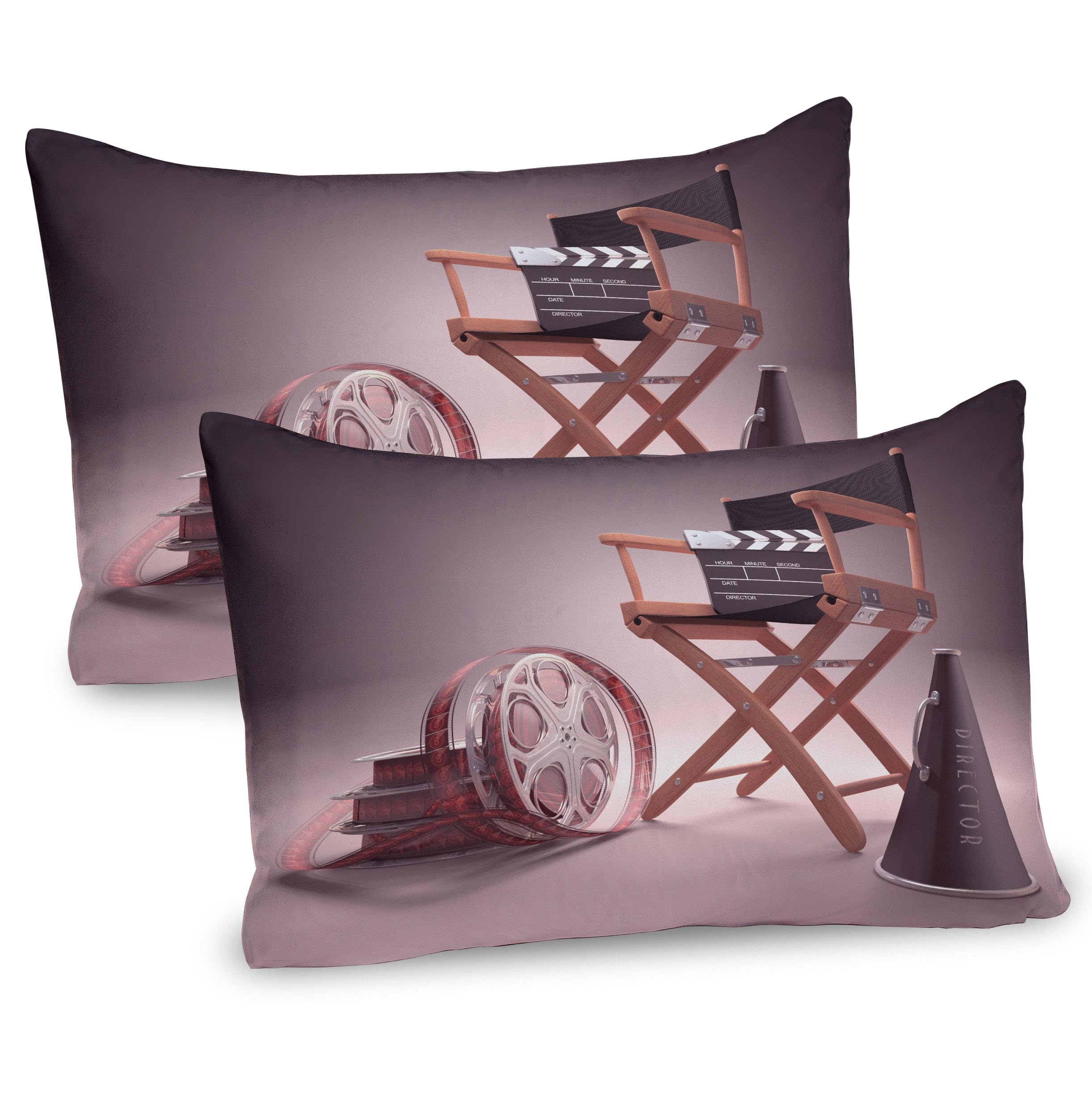 Ambesonne Movies Pillow Sham Set of 2, Directors Chair Seat Movie Lover Film Set Studios Strip Ribbon Storyboard, Quality Microfiber Bedding Item for All Seasons, 36