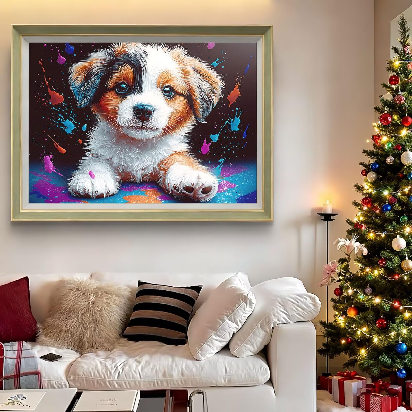 Jqynn Diamond Painting Animale Cane, Fai-da-te Strass a Punto Croce Ricamo Kit, Diamond Painting Kit Completo per Hobby Creativi Adulti, Mosaico Artigianato, Dipinti Decorazioni Casa 80x120cm Z-l-678