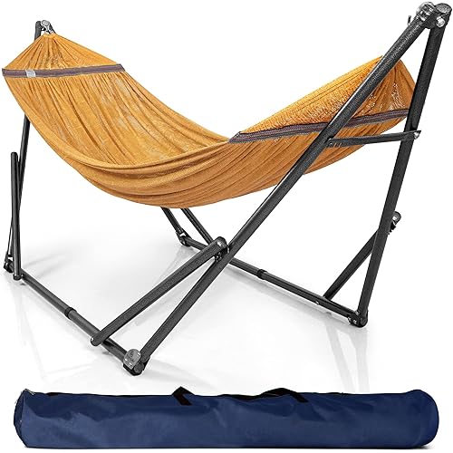 Tranquillo Universal Hammock Stand 1.2mm Thickness Steel Frame with Hanging Net, Double, Yellow