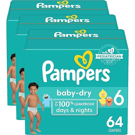 Pampers Baby Dry Diapers, Size 6, 64 Count (Pack of 3)