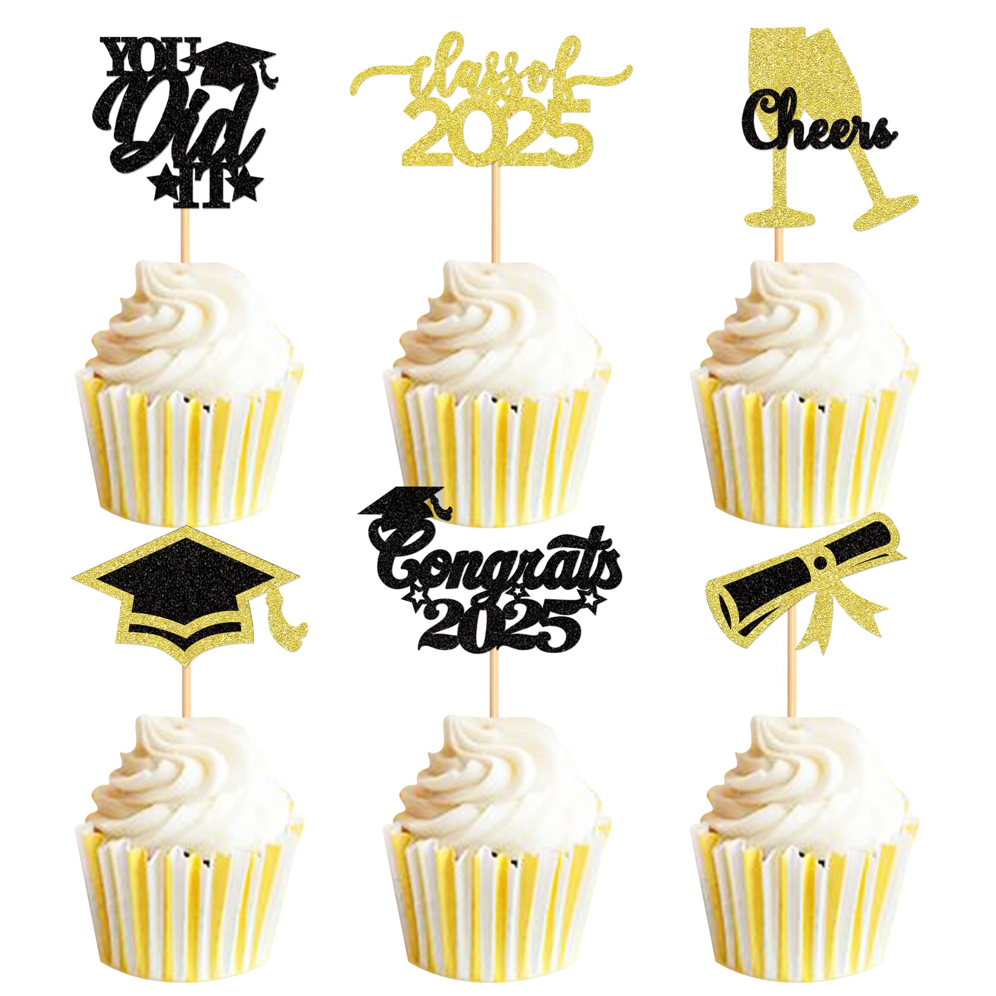 Blumomon 24Pcs 2026 Graduation Theme Cupcake Toppers Glitter Class of 2026 Graduation Cupcake Decorations Picks 2026 Graduation Party Cake Decorations Supplies