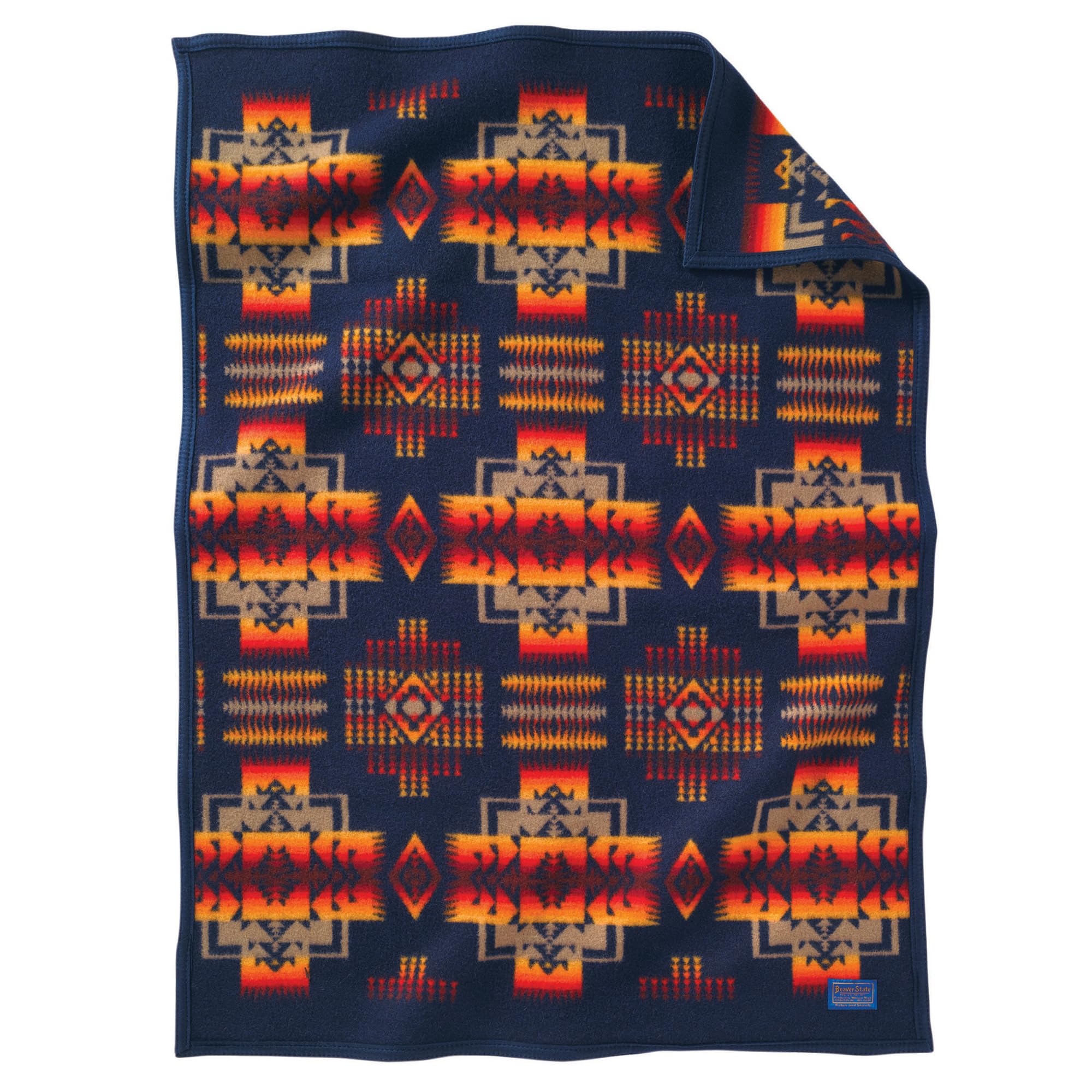 Pendleton Chief Joseph Crib Blanket 32" x 44" - Wool Cotton, Lightweight, Reversible, Soft and Durable Baby Blanket for Home and Travel - Navy