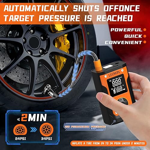 Miniatura 3 de Compresor de aire portátil para inflador de neumáticos, bomba de aire para neumáticos de automóvil con medidor digital de presión de neumáticos/luz