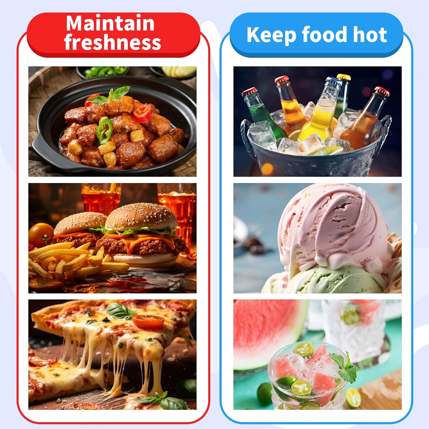 12 Pcs Insulated Bags Large Reusable Shopping Thermal Cooler Tote Bags for Grocery Food Delivery with Zippered Top for Hot or Cold Storage (Blue,Black)