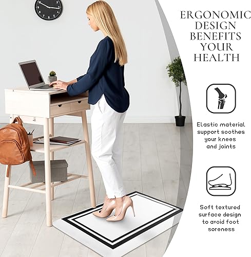 Miniatura 5 de Tititex Tapete de cocina blanco acolchado antifatiga, 17.3 x 28 pulgadas, 0.47 pulgadas de grosor, antideslizante, impermeable, clásico tapete