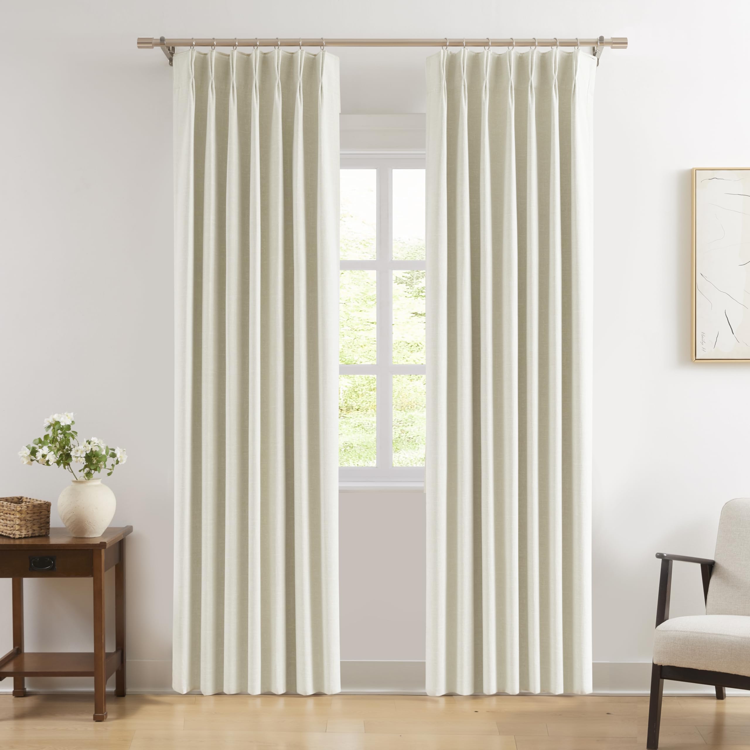WEST LAKE Beige Chenille Pinch Pleated 90% Blackout Curtains 84 Inches Long