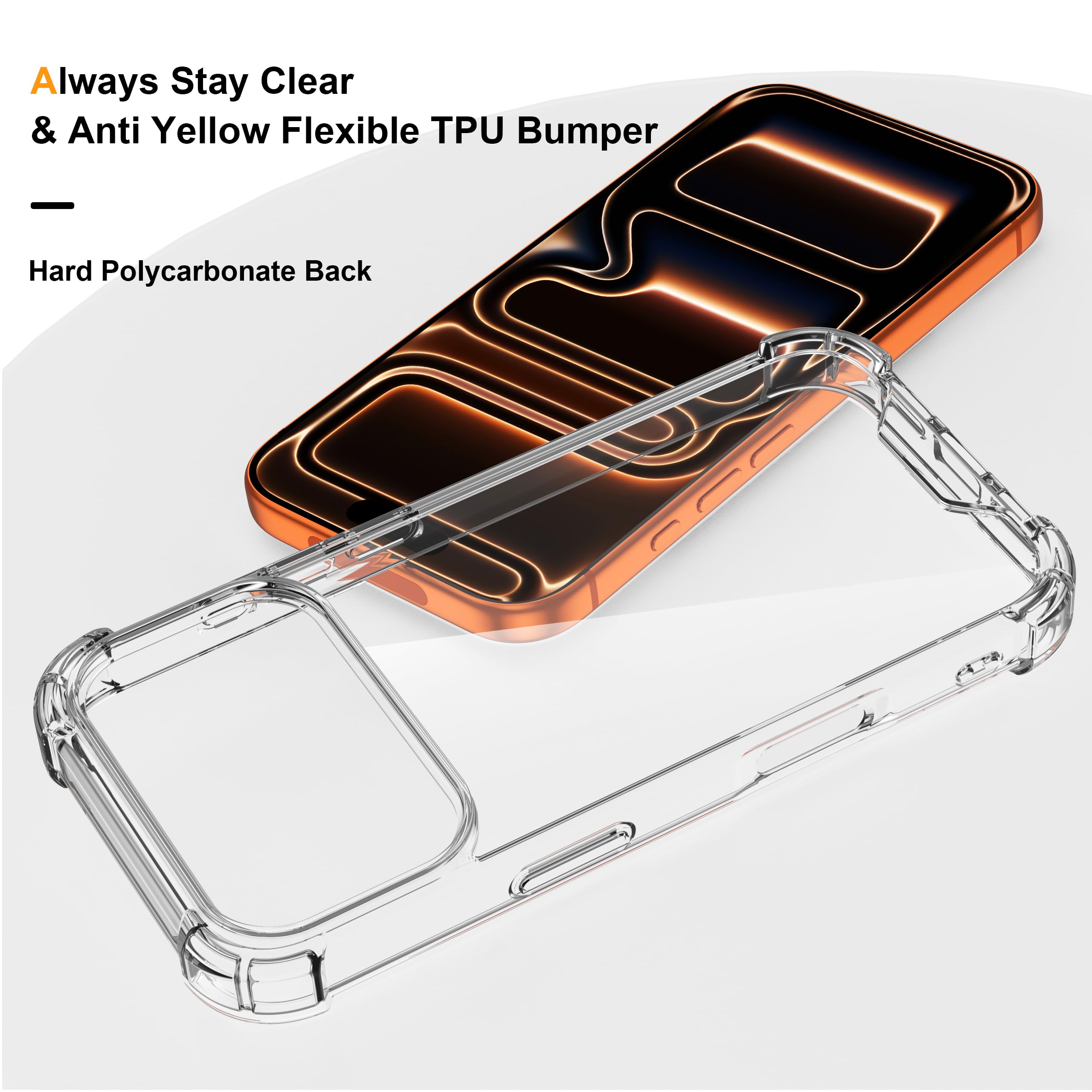 ORETECH 4 in 1 Cover per iPhone 17 Pro Max(6,9 Pollici) con [2 Vetro Temperato e 1 Vetro Fotocamera] Custodia per iPhone 17 Pro Max Antiurto in PC Rigido con Bumper-Trasparente