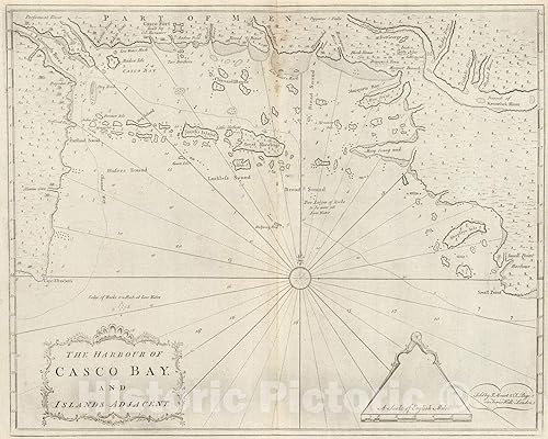 Mapa pictórico histórico Puerto de la bahía de Casco y las islas adyacentes, 1794, arte de pared vintage