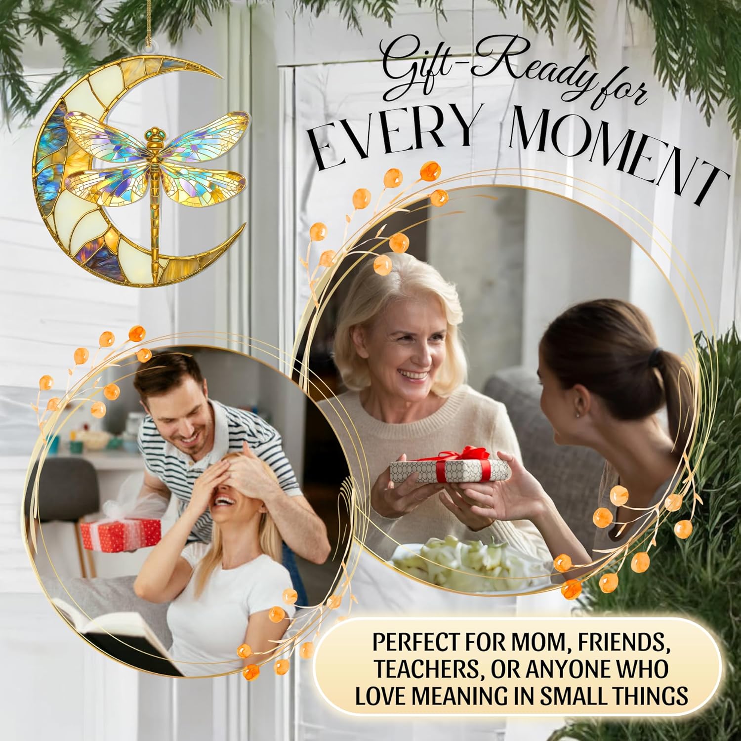 Dragonfly Moon Ornament – Dragonfly Suncatcher Gifts for Women, Hanging Suncatcher for Windows, Moon Decor Handmade Ornaments, Unique Handmade Home Decoration, Christmas Ornaments for Tree - Image 8