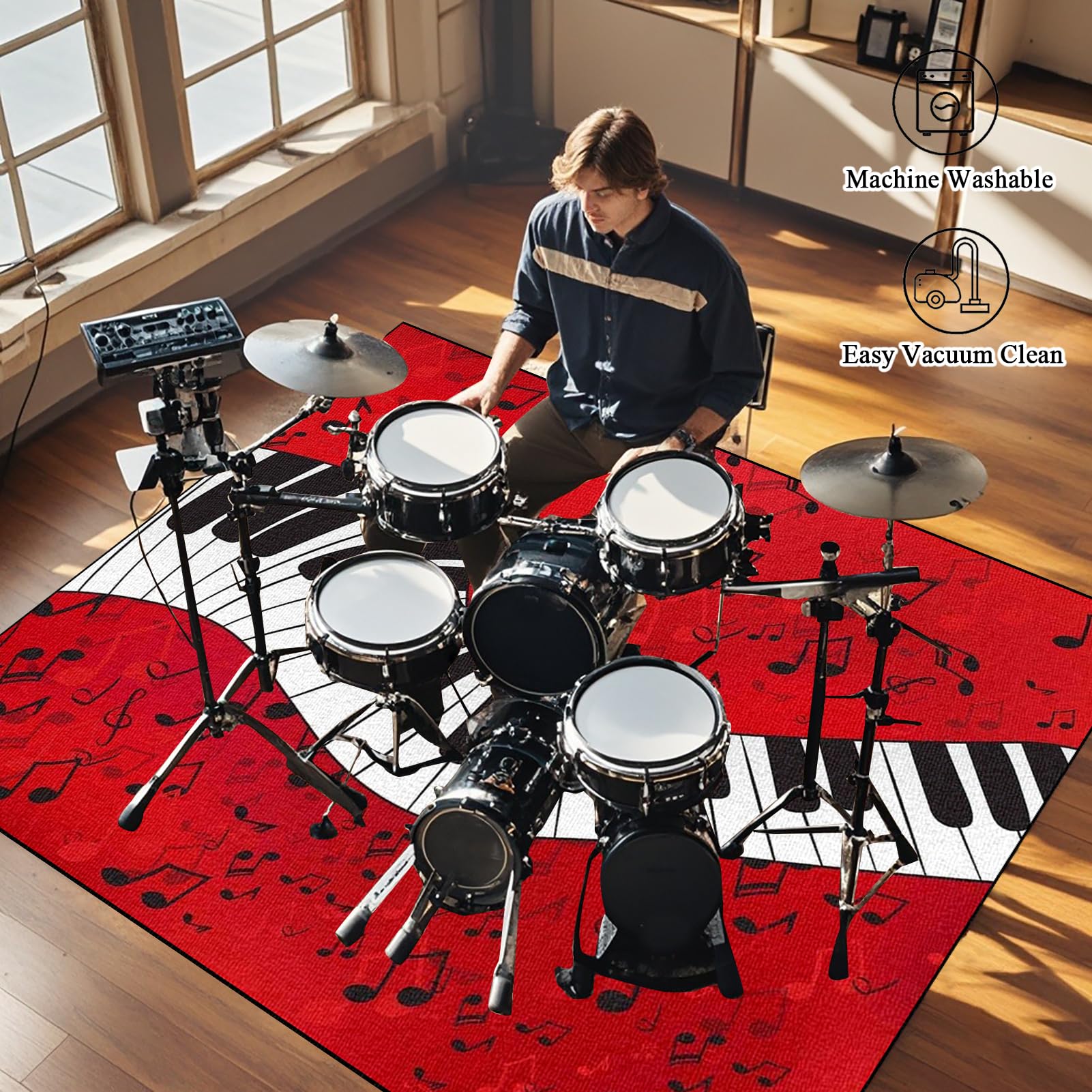 Schallschutz Teppichmatte - rutschfeste Drum Matte für Akustik Schlagzeug Drum Kits Bass Drum Elektronisch Snare Klavier Musikinstrumente Teppich - 160 x 120 cm Drum Teppich Trommel Teppiche Drum Rug