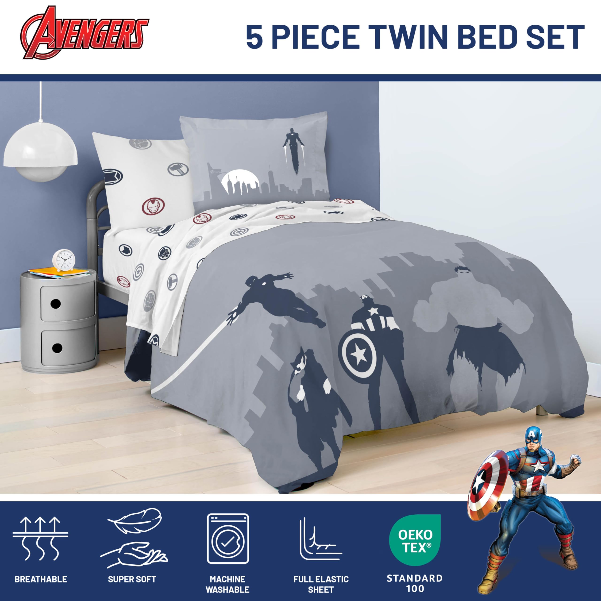 Jay Franco Marvel Avengers Ensemble Lit Simple 3 Pièces 100% Coton - Super Héros