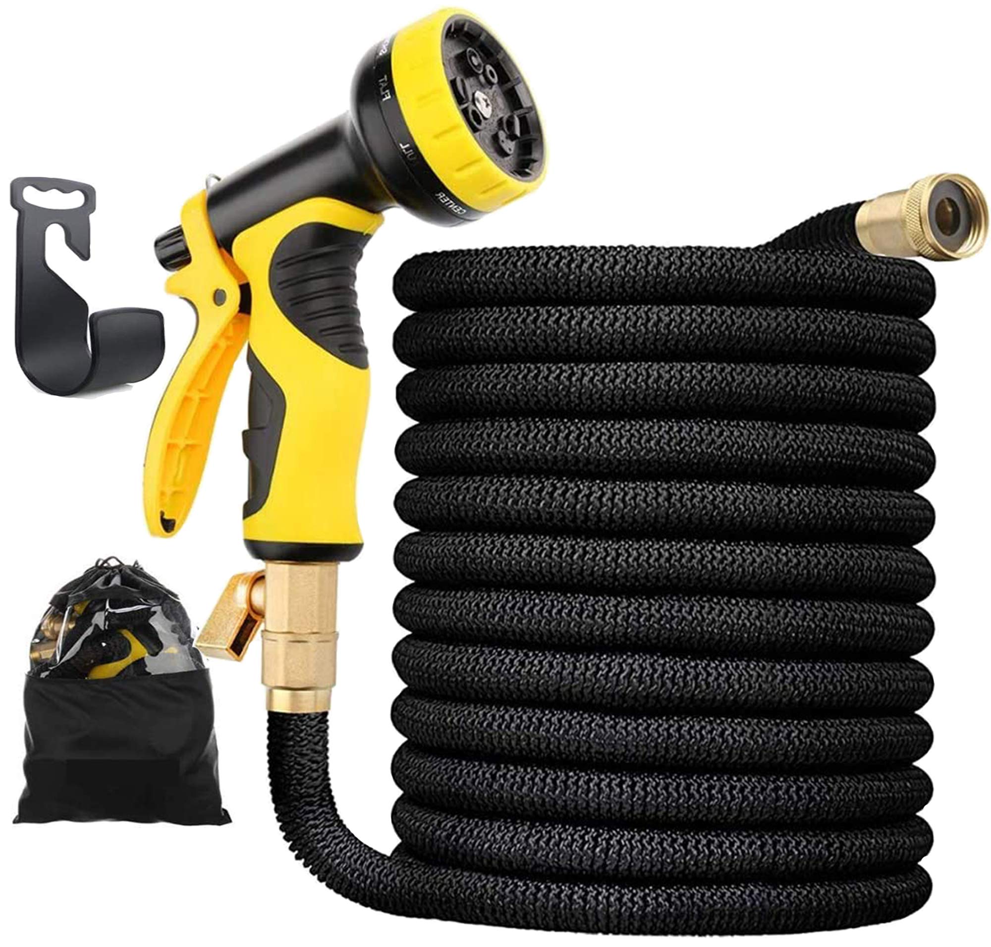Garden Hose 100 FT Expandable Garden Hose with 10 Function Hose Nozzle, Lightweight Anti-Kink Flexible Garden Hoses, Extra Strength Fabric with Double Latex Core (100 FT, Black)