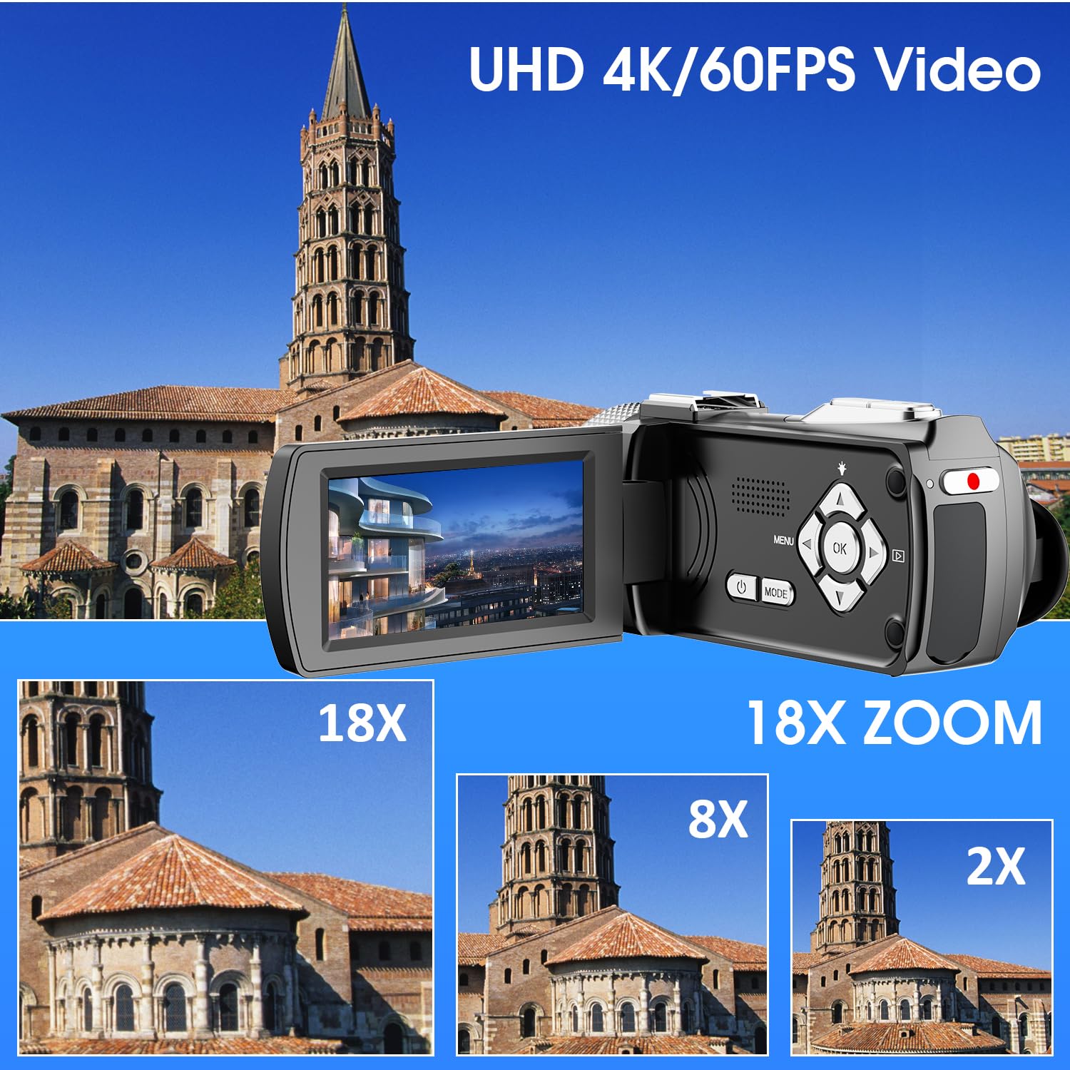 Cámara 4K 48MP, foto/4K 60FPS, videocámara para vlogging, con 2 baterías, micrófono externo, tarjeta SD y control remoto