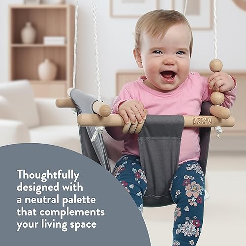 Miniatura 5 de Monkey & Mouse Baby Swing - Silla colgante portátil para interiores y exteriores, color verde pálido, crema para bebés y niños pequeños de hasta 4