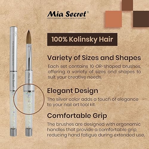 Miniatura 5 de Mia Secret Pinceles de uñas Premier, 100% cabello Kolinsky, fabricados en Estados Unidos, Prenium Nail Art Brush (plata, 10 o)