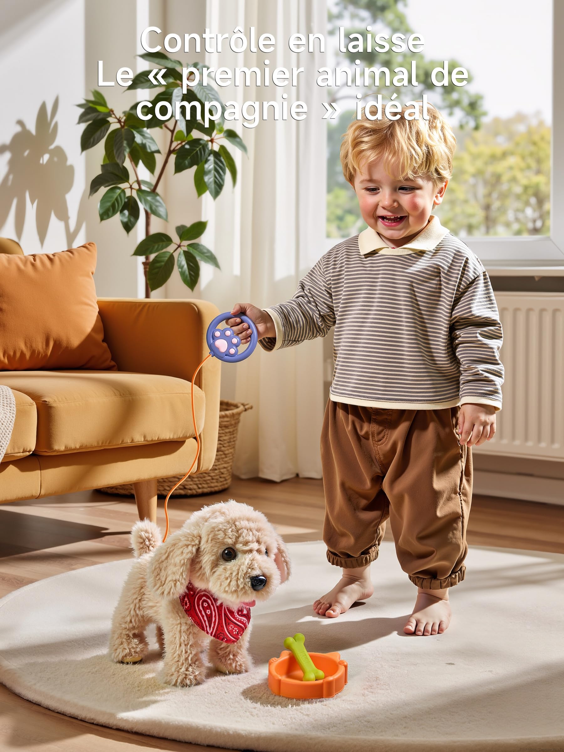 TUMAMA Chien Interactif Jouet Enfant Fille 3 4 5 6 Ans, Peluche Interactive Dog Robot, Peluches et Animaux Interactifs, Electronique Chien Qui Marche et Aboie en Laisse, Cadeau Fille Anniversaire