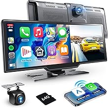 Podofo 9.3 Inch Carplay Screen for Carplay Android Car Wireless Bluetooth/GPS, Portable Car Radio with Front Dash Cam/64G SD,Reverse Camera,Mirror Link,Voice Control,FM Transmitter