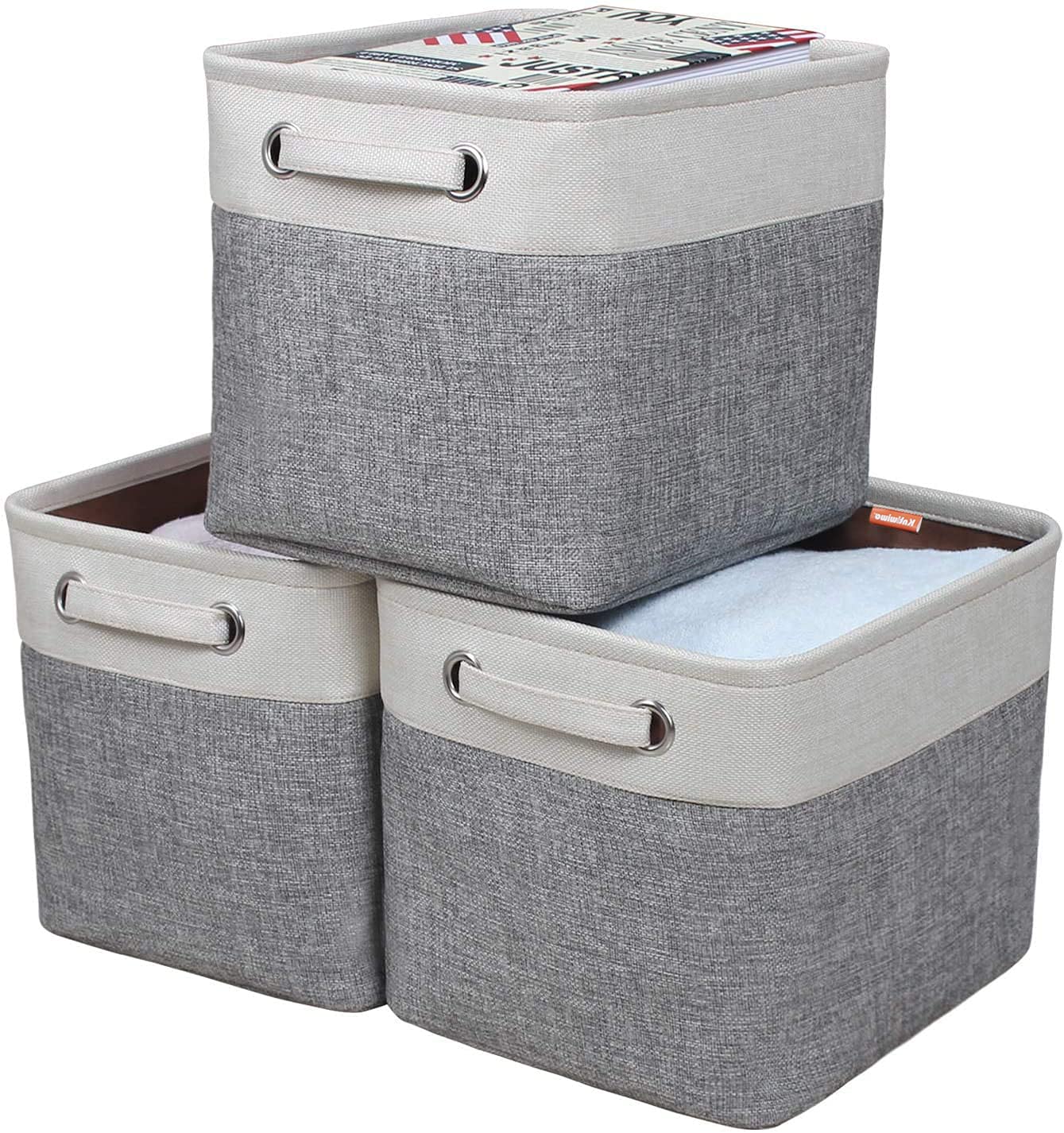 Kntiwiwo Foldable Storage Bin Collapsible Basket Cube Storage Organizer Bins with Dual Carry Handles for Home Closet Nursery Drawers Organizer, Set of 3