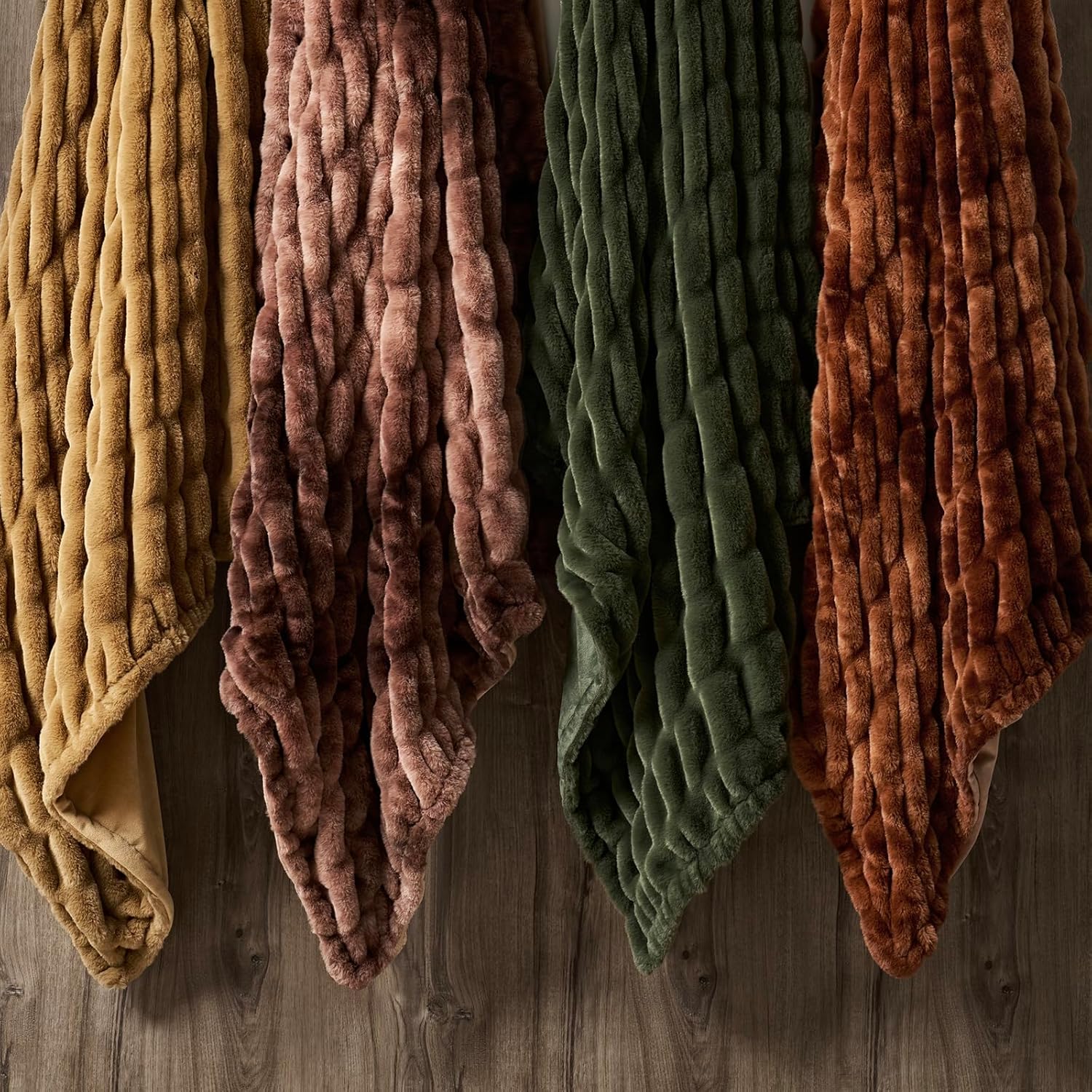 EVERGRACE Luxurious Soft Faux Rabbit Fur Throw Blanket, Cozy Fuzzy Plush Warm Throws for Couch Bed Sofa Chair Home Decor, Ruched Bubble Fluffy Blanket with Reversible Velvet, 60" x 80", Loden Green - Image 8