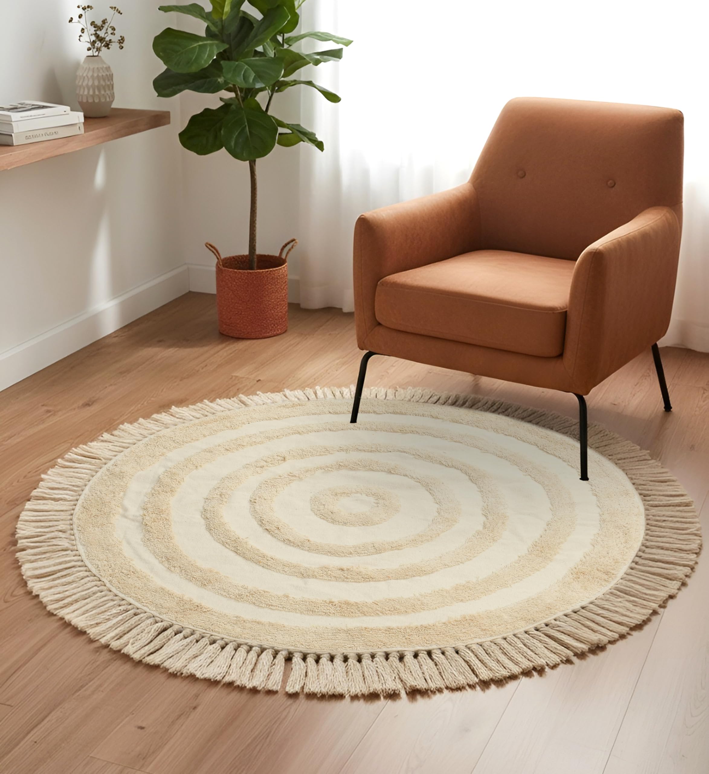 SASHAA WORLD Round Circular Patterned Cotton Tufted Rug | Rug for Living Room, Bathroom, Kitchen, Bedroom, Indoor & Outdoor | Visual Impact in Your Living Space | 100 Cm-image-46