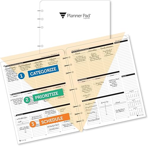 Planner Pad Organizador de 12 meses de hojas sueltas de 3 niveles, con 7 agujeros, año calendario (enero a diciembre de 2024), tinta negra, 8 12 x