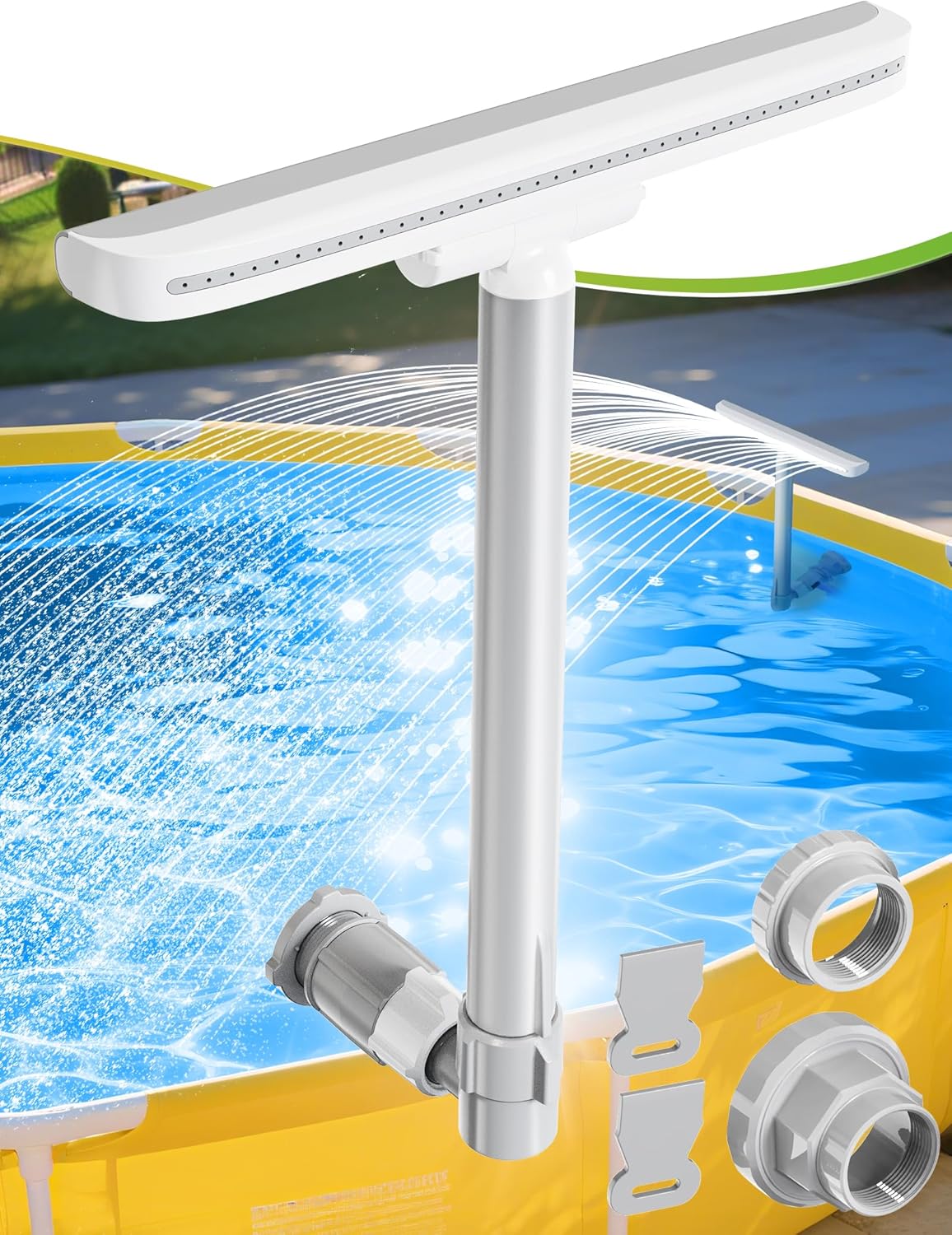 Pool Fountain-Integrated Spray Water Fountains for Above Ground and Inground Pools, 2-in-1 Adjustable Waterfall Pool Sprinkler Fountain, High-Pressure Swimming Pool Spray Fountains for Cooling, Grey