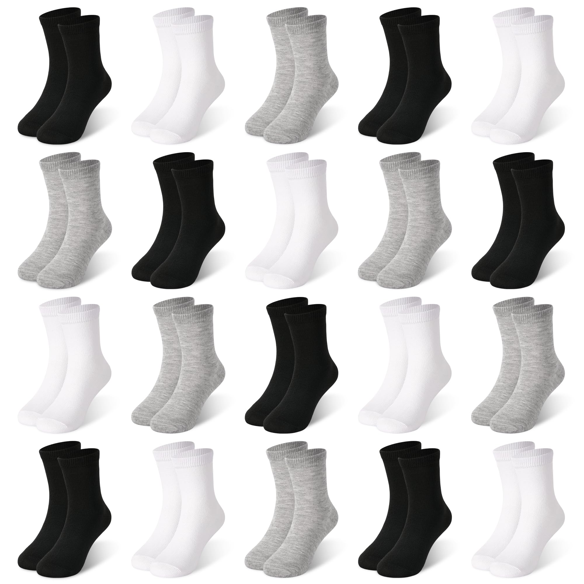 20 Pairs Toddler Kids Crew Socks - Boys Girls Athletic Mid Calf Cut for School 1-13 Years